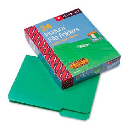 Smead Smead Waterproof Poly File Folders, 1/3 Cut Top Tab, Letter, Green, 24/Box 10502